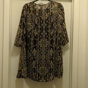 H&M Geometric Patterned Midi Dress - Black and Brown